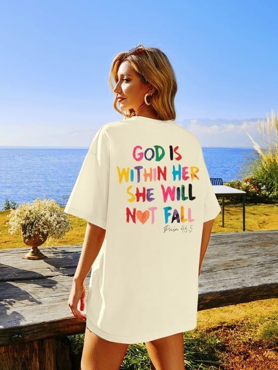 Oversized Christian Shirts for Women is Within Her T Shirt Casual Christians Inspirational Tee Tops