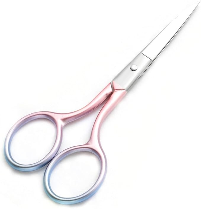 Motanar Multicolor Professional Grooming Scissors for Personal Care Facial Hair Removal and Ear Nose Eyebrow Trimming Stainless Steel Fine Straight Tip Scissors 3.9 Inch (Pink)
