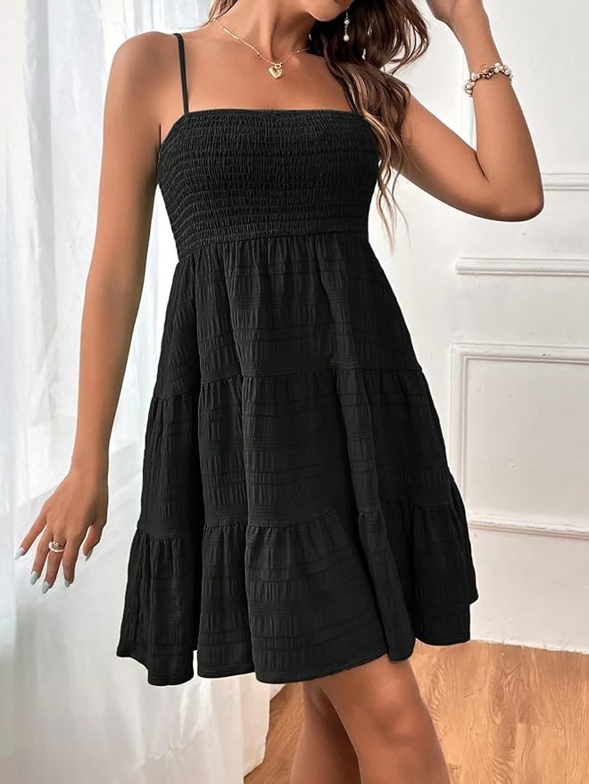 SOLY HUX Women's Summer Smock Cami Mini Dress Sleeveless Swing A Line Short Dresses
