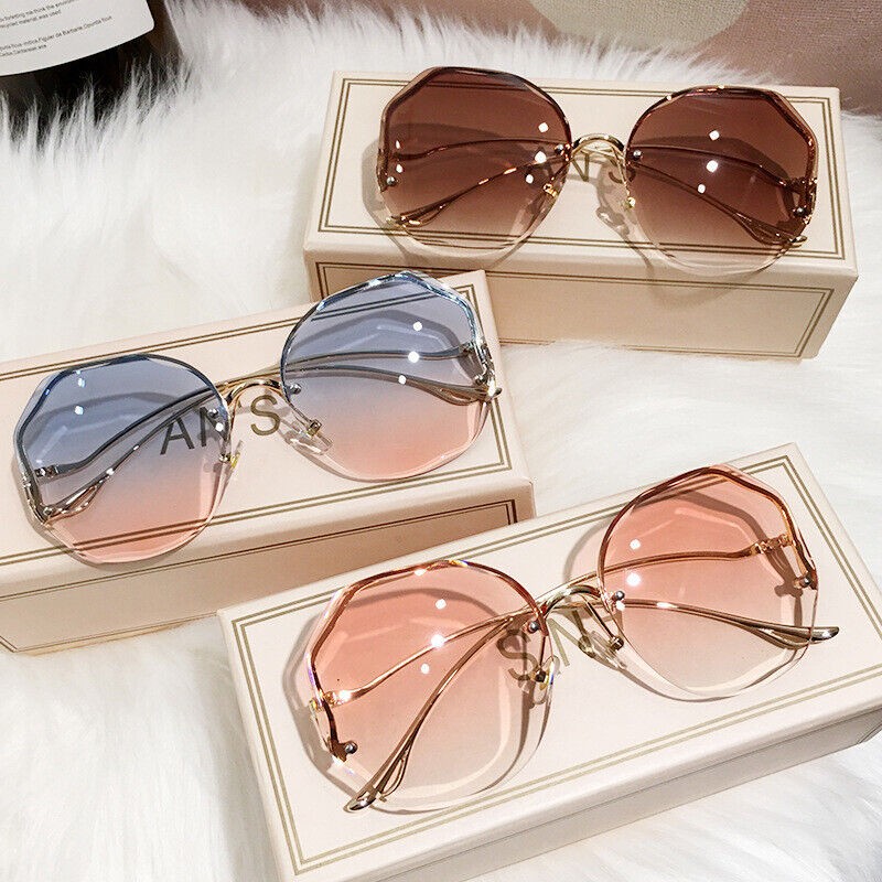 UV400 Luxury Rimless Sunglasses Women Ladies Fashion Oversize Gradient Shades