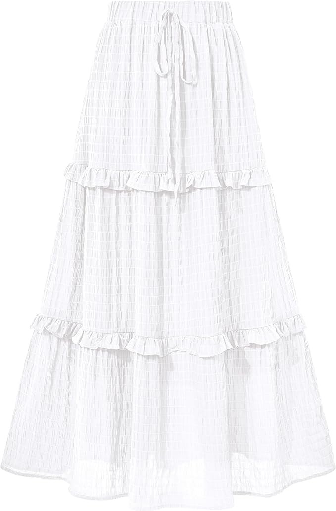 BTFBM Women's Long Summer Skirt 2024 Elegant High Waist Cocktail Party Wedding Guest Dress Flared A-Line Midi Skirts