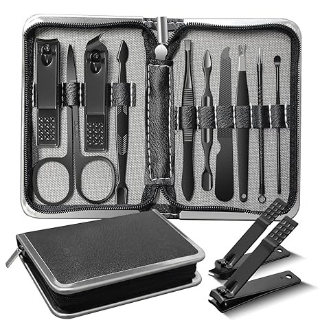 Manicure Set Personal Care Mens Grooming Kit 10 In 1 Professional Manicure Kit grooming kit,Nail Clippers for Men and Beauty Tool Portable Set,with Luxurious Travel Case (Black)