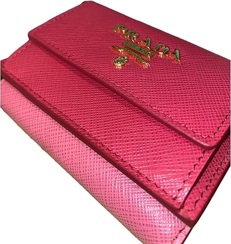 Prada Wallets Women's Pink Saffiano Leather Small Trifold Wallet 1MH021 Leather Wallet For Women
