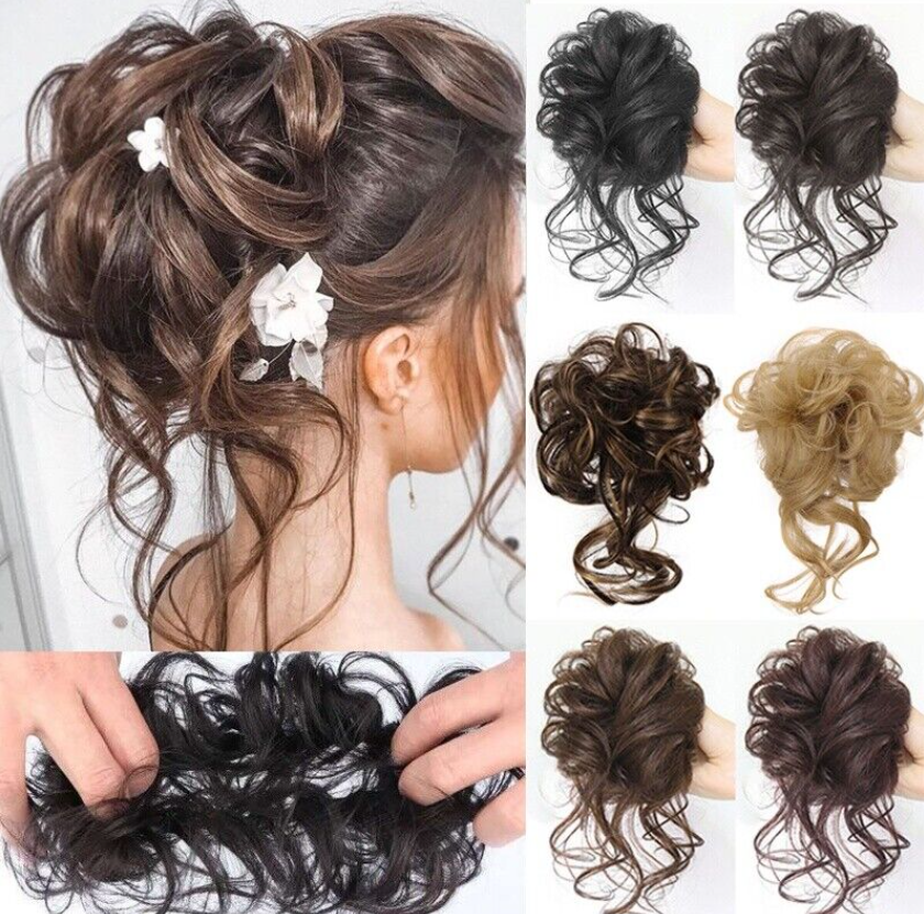 Curly Messy Bun Real as human Hair Piece Scrunchie Updo Wrap Hair Extension