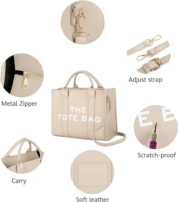 The Tote Bag for Women, PU Leather Tote Bag, Shoulder, Crossbody, or Handheld Bag for School, Office, Travel (10.6X13X6.3in)