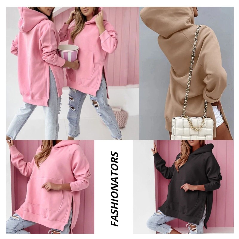 Womens Fleece Hooded Ladies Long Sleeve Zip Up Sweatshirt Pockets Jacket Dress