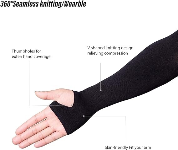 QXURkut Arm Sleeves for Women Men, 5 Pairs Cooling UPF50 UV Protection Sun Sleeves Sports Compression Sleeves to Cover Arms, Thumb Hole, Black