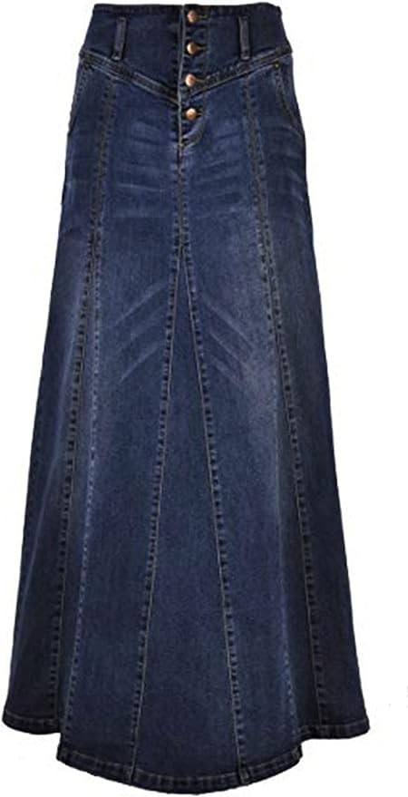 CHARTOU Women's Retro Exposure Button-Fly Packaged Hip A-Line Maxi Long Denim Skirt