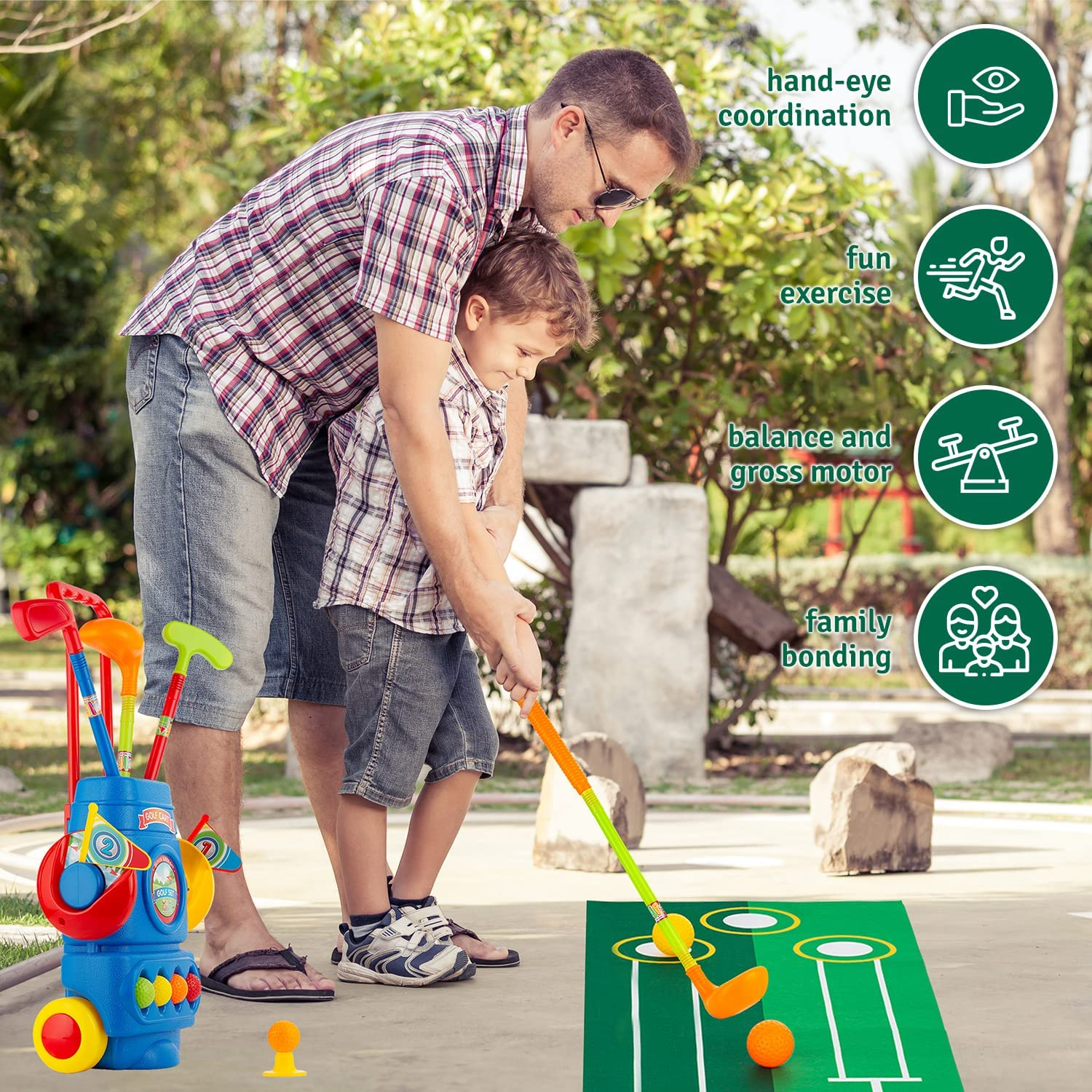 Toddler Golf Set - Kids Golf Clubs with 6 Balls, 4 Golf Sticks, 2 Practice Holes